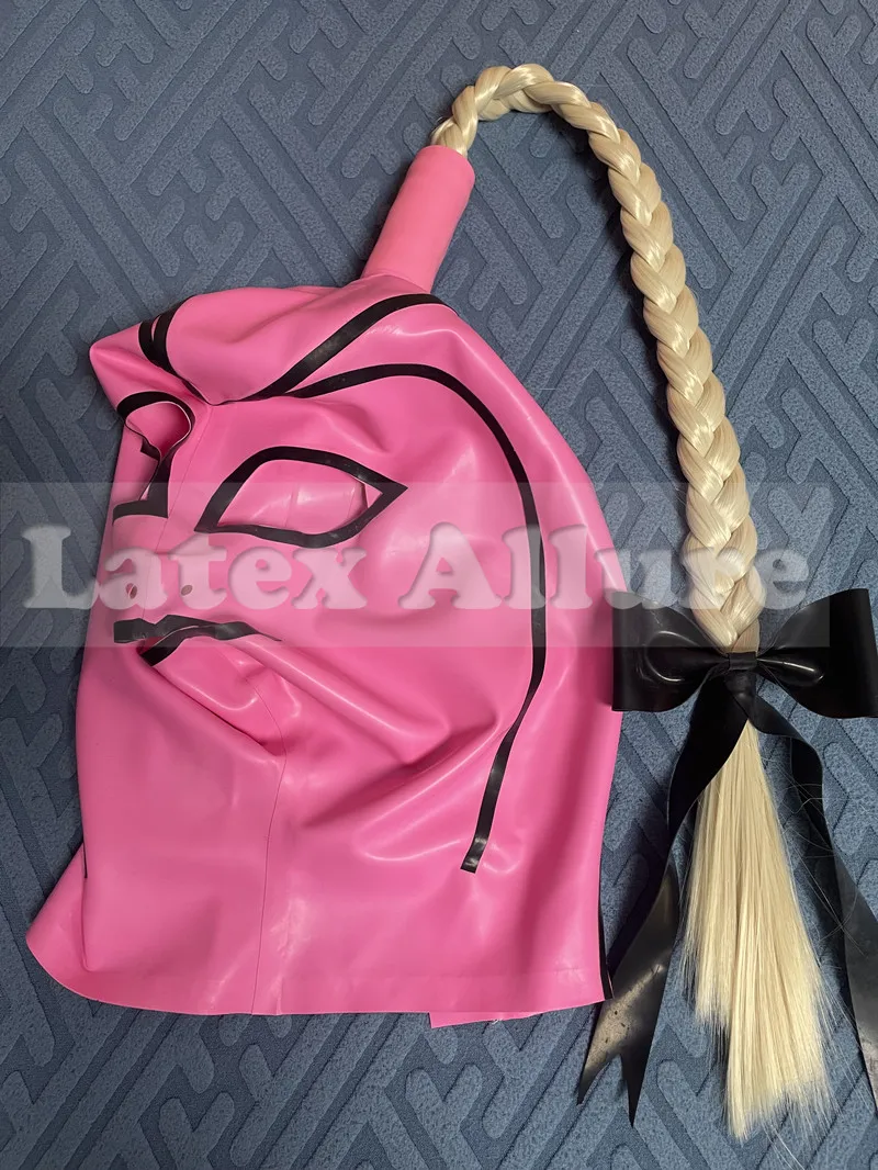 Latex Lingerie Ponytail Mask Hoods Wig Back Zipper Fetish