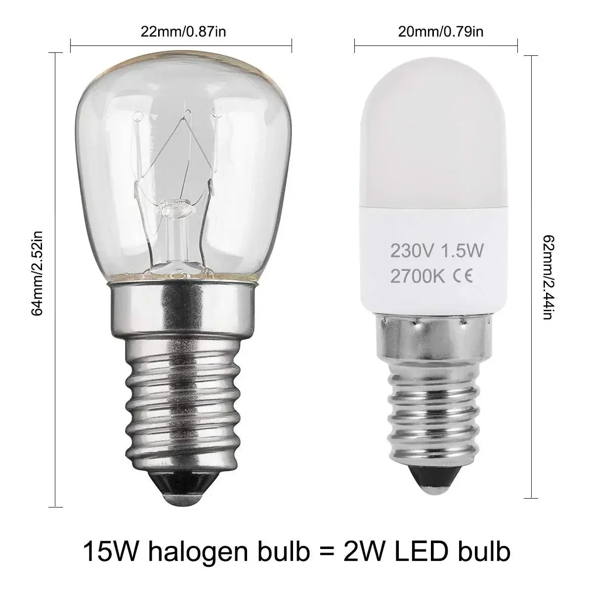 Ampoule LED E14 pour Réfrigérateur, 1.5W équivalent à 15W, Blanc