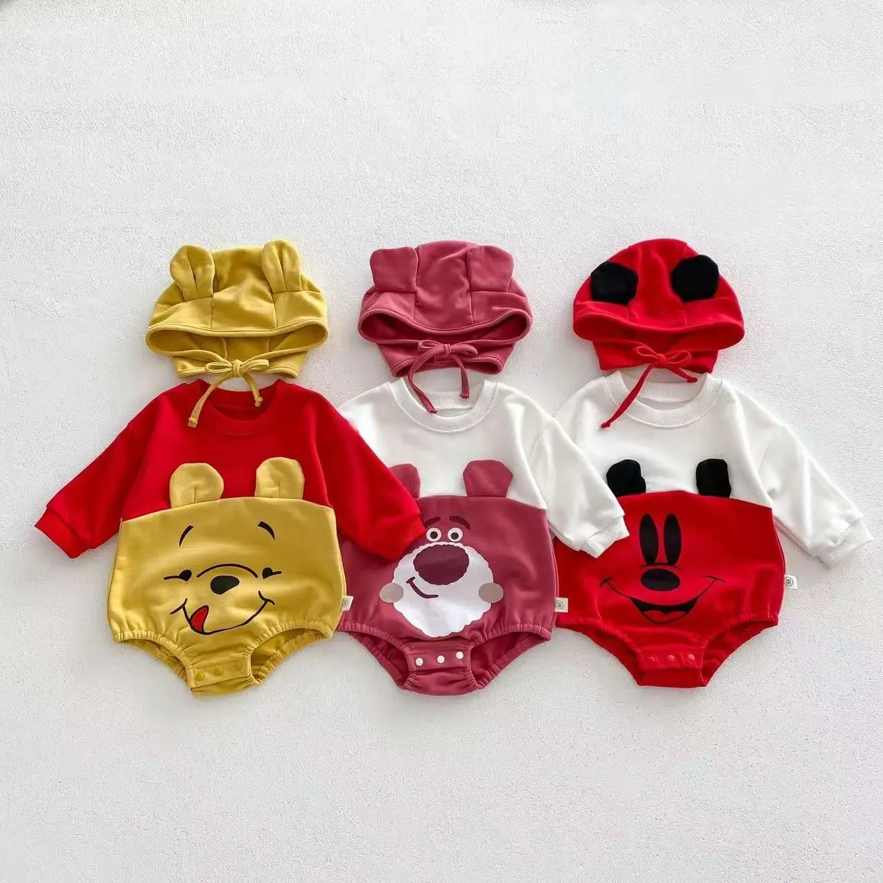 Spring Baby Boys Romper Cartoon Mickey Mouse Bear Print Long