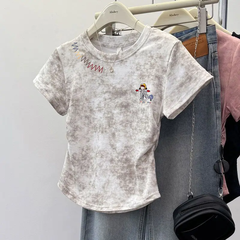 Korean fashion embroidery rose long T-shirt dress SD02456