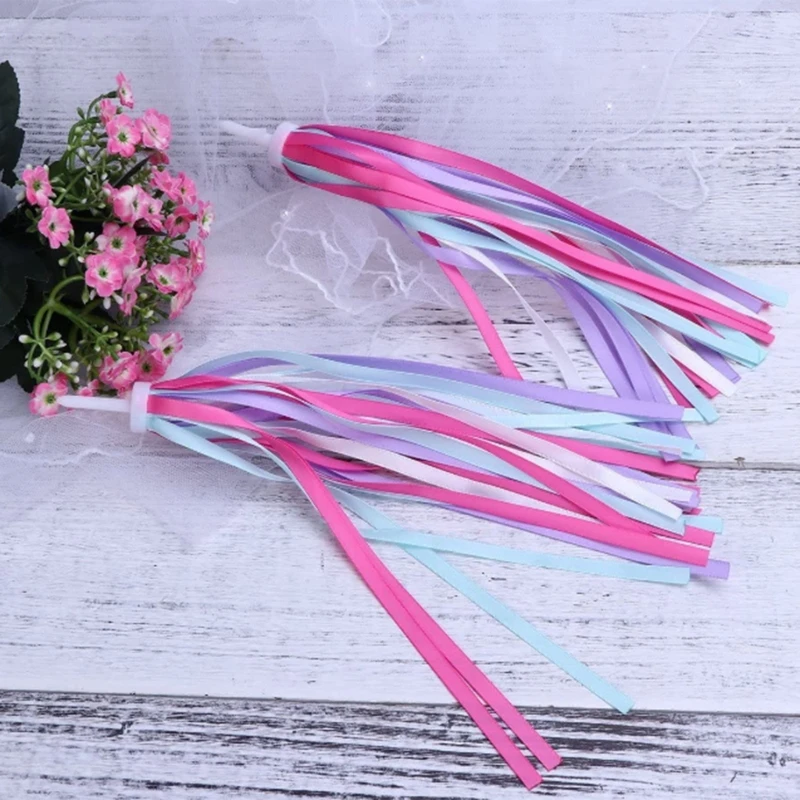 1 Pair Kids Rainbow Bike Streamers For Girls Boys, Baby Colorful Bicycles Grips Tassels Ribbon Easy Attach To Handlebar