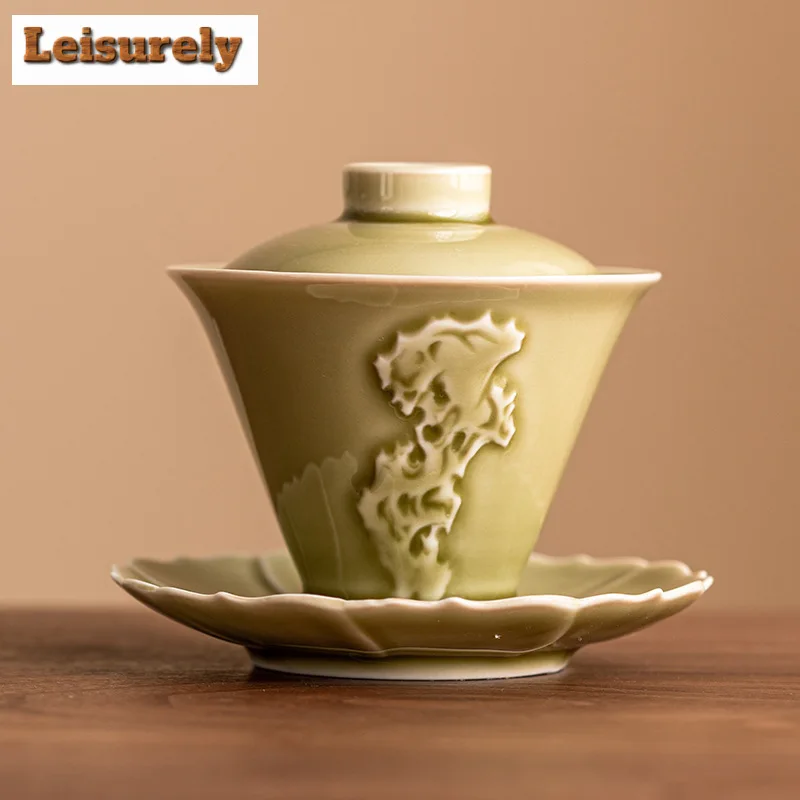 100ml Yaozhou Kiln Celadon Gaiwanretro Tea Dust Green Tea Tureen Household Making Cover Bowl Items Accessories Craft
