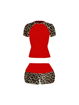 2026 summer new American retro leopard print patchwork short sleeved shorts set Y2K punk street fashion trend casual spicy girl 1