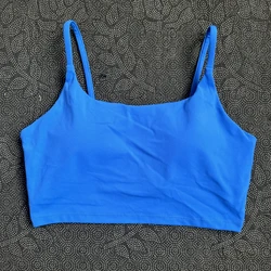 Solid Color Spaghetti Strap Fitness Sports Bra with Chest Pad - M (Electric blue bra)
