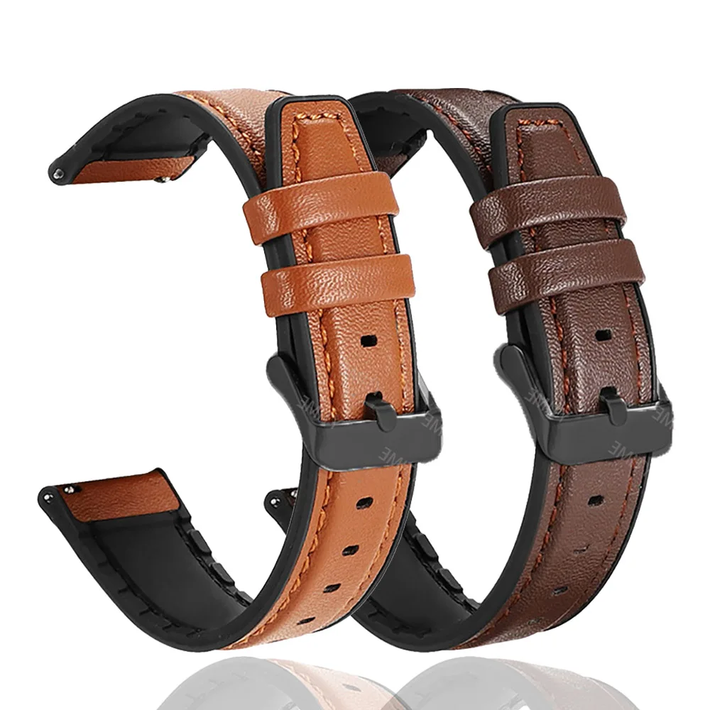 Premium 22mm Leather Silicone Strap Bracelet Band - Elegant and Versatile Watch Accessory