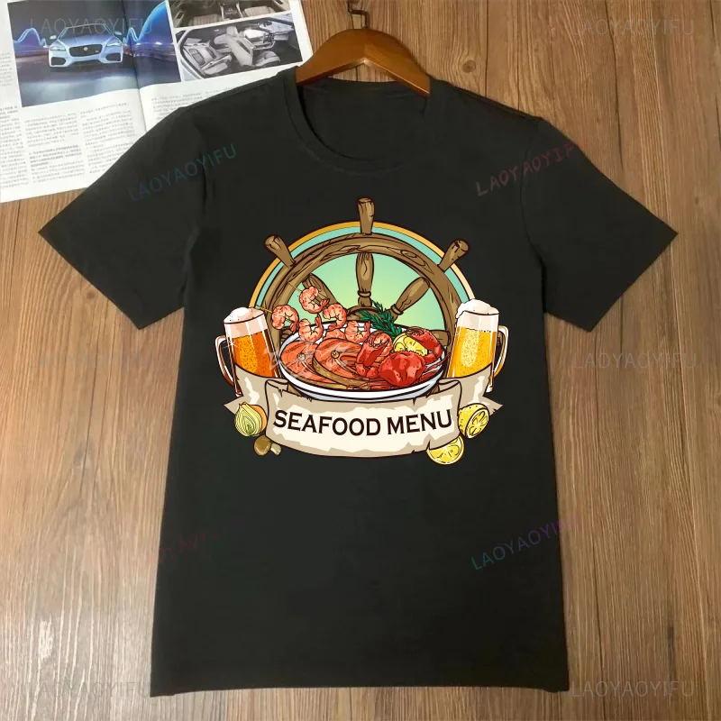 

Beer food pattern printed T-shirt Casual fashion comfortable top men and women short-sleeved daily clothing
