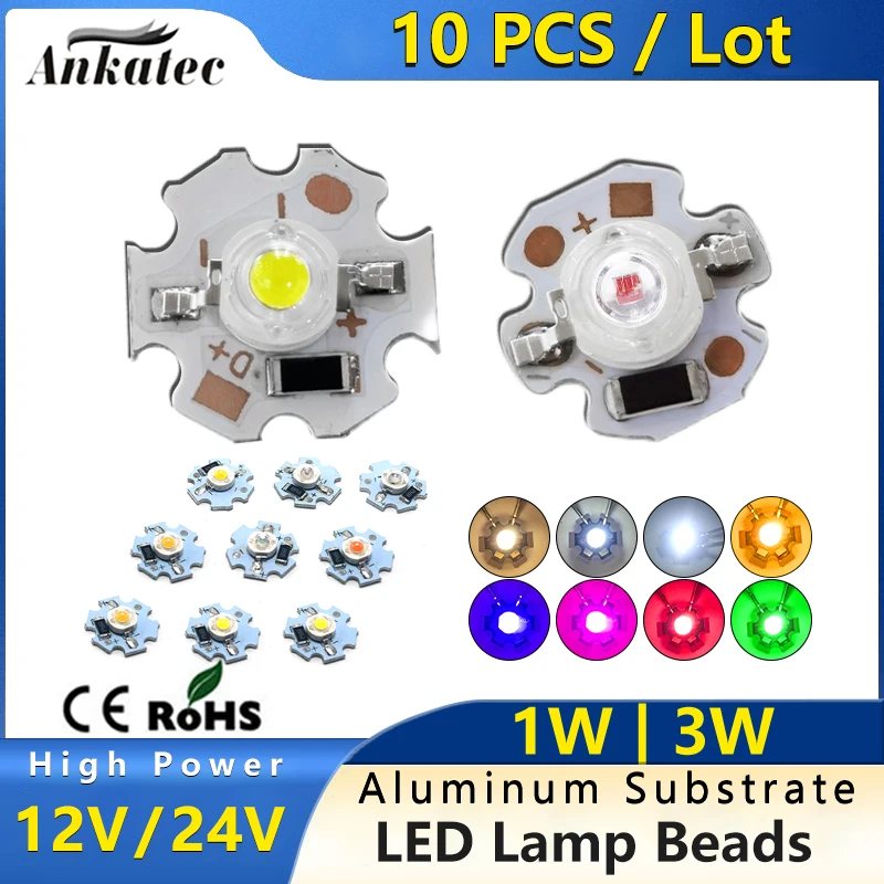 Jenngaoo 10 Pezzi Chip LED COB Rotondi 3W, Alta Potenza, 3000K Luce Calda, Piastra In Alluminio, Per Fai Da E Decorazioni