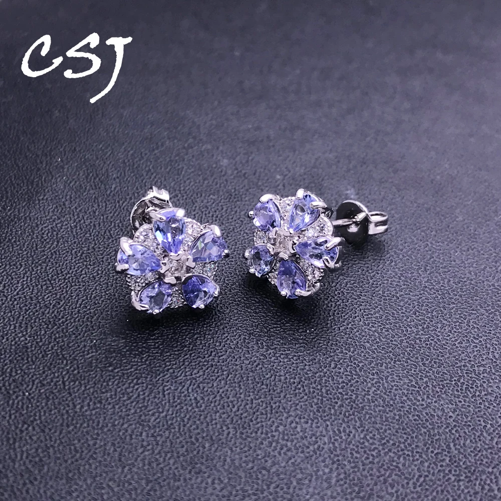 

CSJ Elegant Natural Tanzanite Earrings Sterling 925 Silver Gemstone Pear3*4mm Handmade Jewelry for Women Party Gift