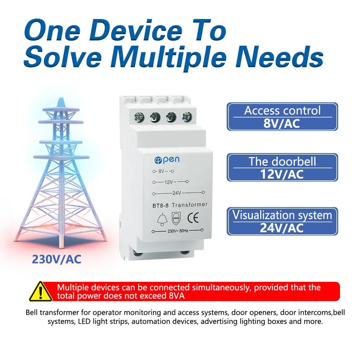 Trasformatore Campanello WIYETY 8V/12V/24V - 8 VA Per Montaggio Su Guida DIN 35 Mm | Bianco - Foto 4