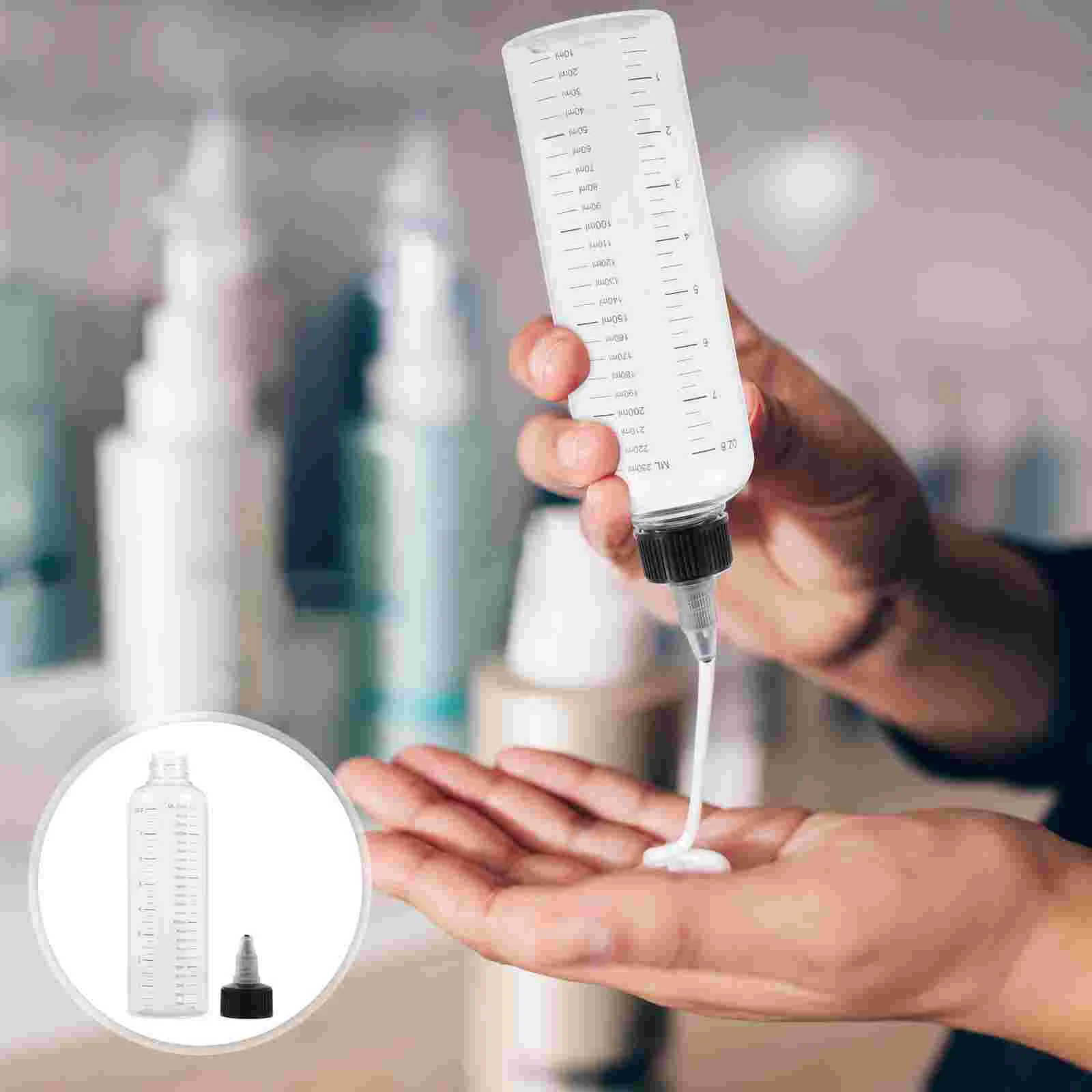 

12 Pcs Graduated Nozzle Bottle Refillable Scale Squeeze Bottles Empty Condiment Hair Dye Plastic Liquid Container Pet Material