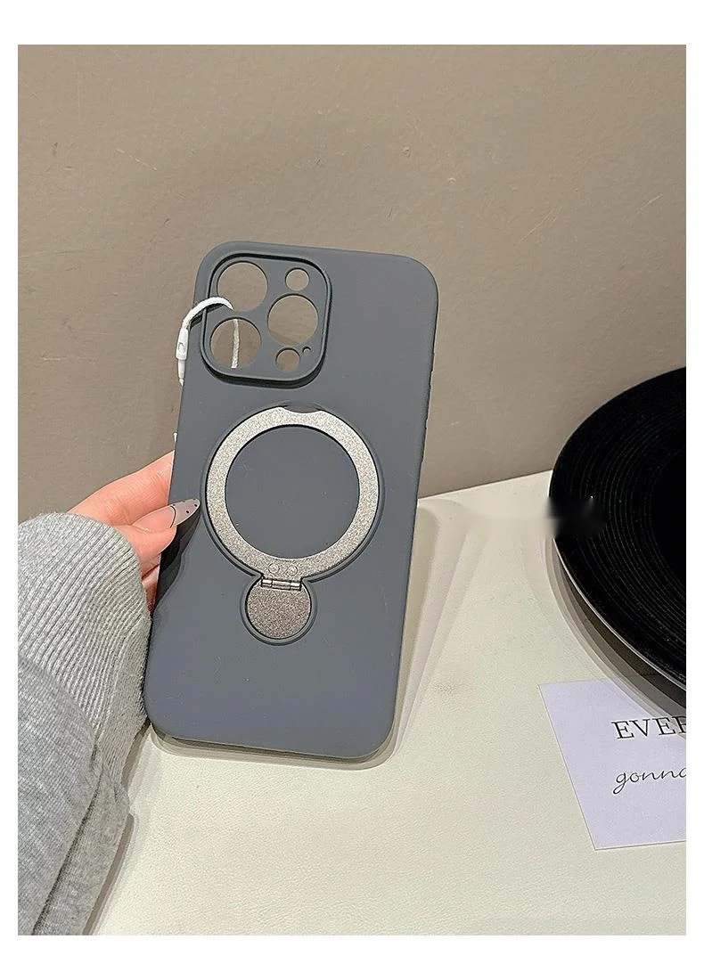 Premium solid color magnetic rotating folding stand suitable for 16 Promax phone case iPhone liquid silicone 15_voghion.com
