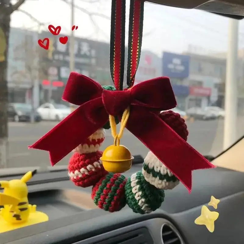 Christmas Handmade Crochet Hanging Style Creative Car Christmas Wreath Pendant Home Decoration Christmas Blessing Pendant Gift