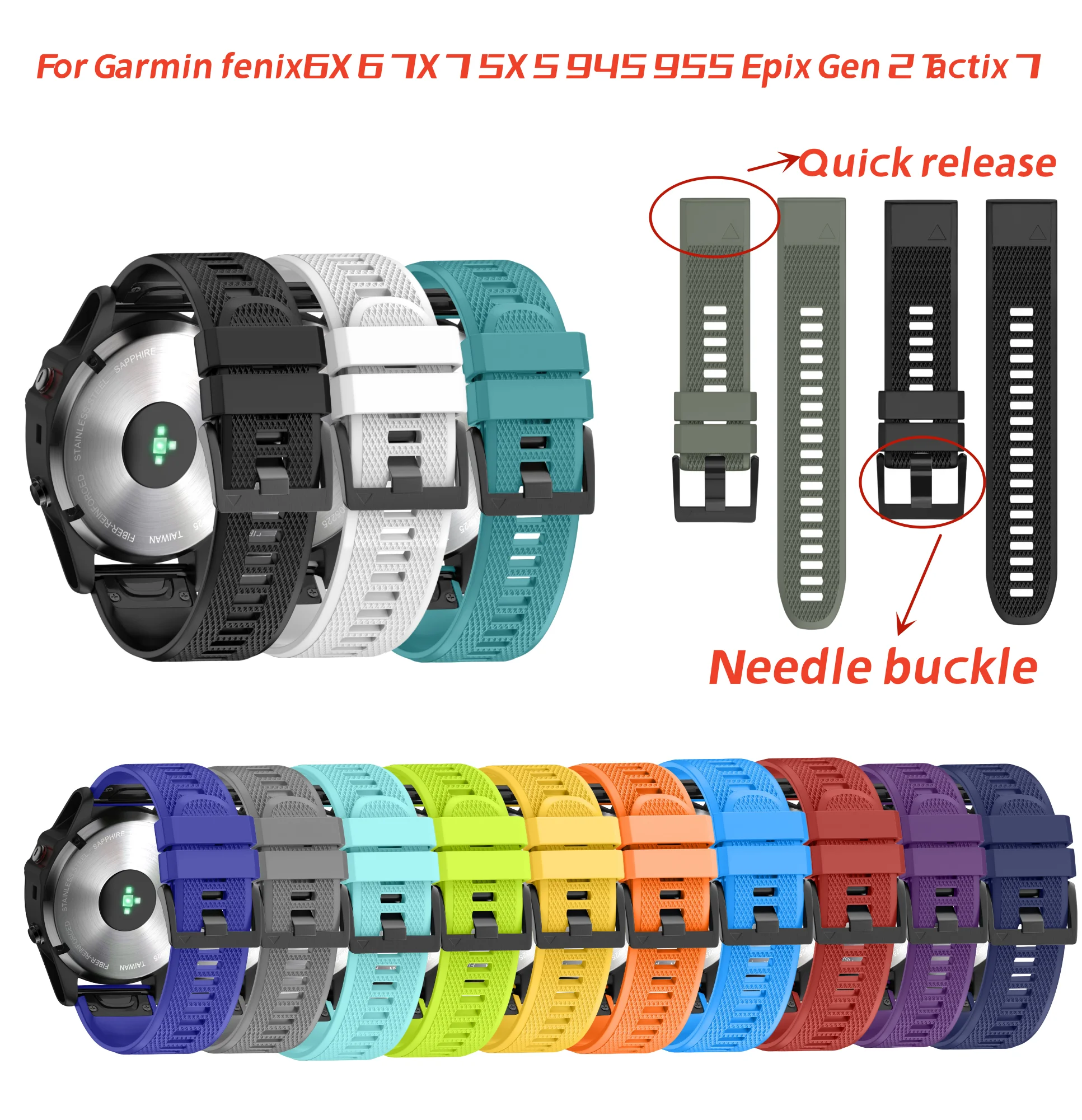 26 22MM Silicone Quick Release Watchband Straps for Garmin Fenix