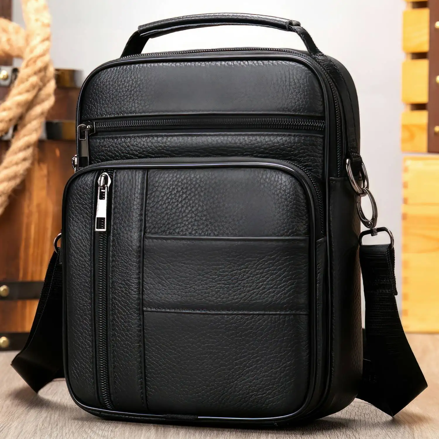 

2023 New Men's Vintage Genuine Leather Shoulder Crossbody Bag Phone Messenger Man Handbag Casual Travel Work Everyday Companion