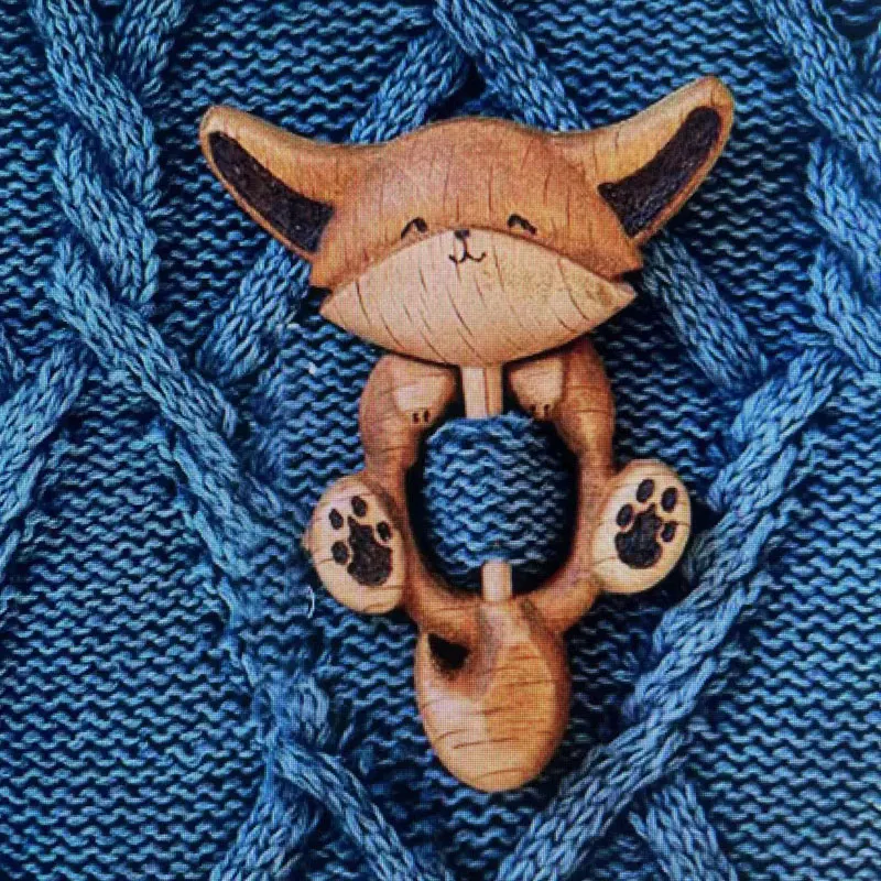 Cartoon Animal Wooden Brooch Diy Craft Badge Funny Cute Cat Fox Dog Xmas Tree Shawl Pin Scarf Buckle Clasp Creative Jewelry Gift