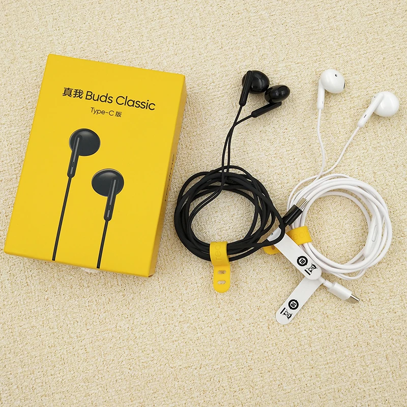 Earphone Cable Realme Yellow Earphones Realme Buds Classic Type C Earphone  In-line HD Microphone Built-in