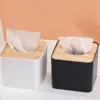 New Plastic Tissue Box Wooden Lid Square Napkin Holder Container Wet Tissue Paper Dispenser Case Modern Home Car Organizer 2