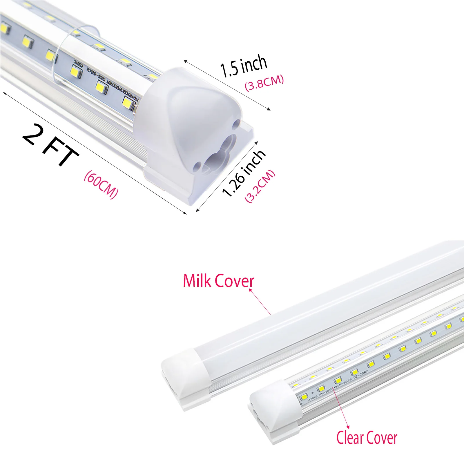 10개 LED 튜브 조명 2피트 20W 1800LM - 이중 V자형 천장 조명, T8 깜박임 없는 높은 PF, 가정/사무실용 에너지 절약