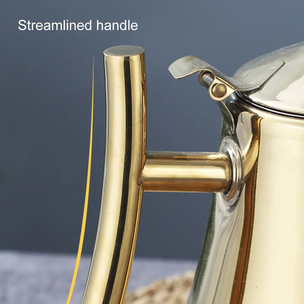 Tea Pot With Filter 1/1.5/2L Gold Thicker Stainless Steel Water Kettle Hotel Coffee Pot Restaurant Induction Cooker Tea Kettle tea kettle