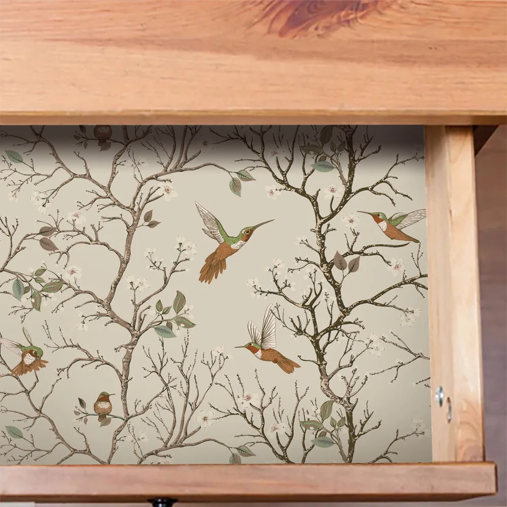 

Bird Wallpaper Removable Self Adhesive Printed Wall Paper Decorative Floral Vintage Peel and Stick Contact Paper Shelf Drawer