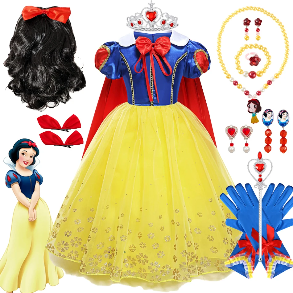 Disney Snow White Princess Dress Halloween Lace Ball Gown Children Party Birthday Clothing Kids Fantasy Cartoon Cosplay Costume