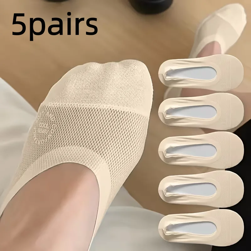6-Pack Women's Invisible Non-Slip Cotton Boat Socks