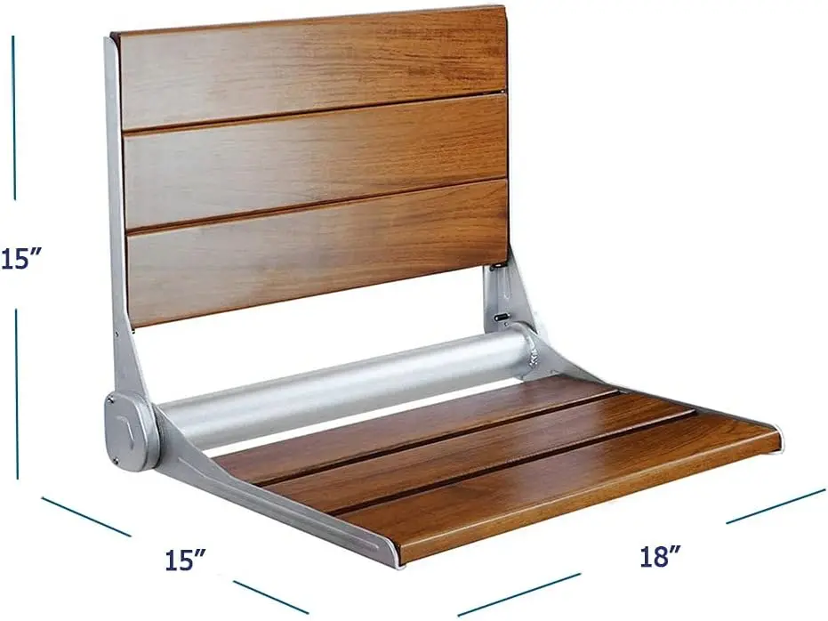 18" ADA Compliant Folding Serena Teak Wood Shower Bench Seat, Clear Coated for Extra Protection and Smooth Modern Finish 5