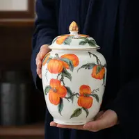 Creative Persimmon Pattern Sealed Tea Canister Moisture-proof Flower Tea Coffee Bean Ceramic Jar Decoration Home Furnishings New