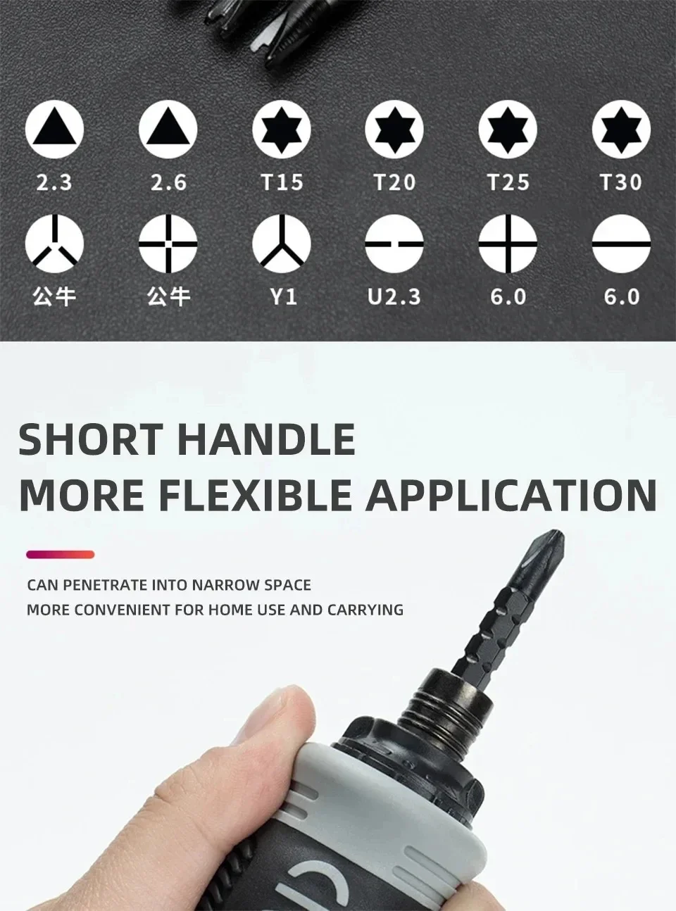 Professionelles 13-in-1-Ratschenschraubendreher-Set mit magnetischem Griff für Kreuzschlitz-/Schlitzschrauben, tragbares multifunktionales Reparaturset – Detail 5
