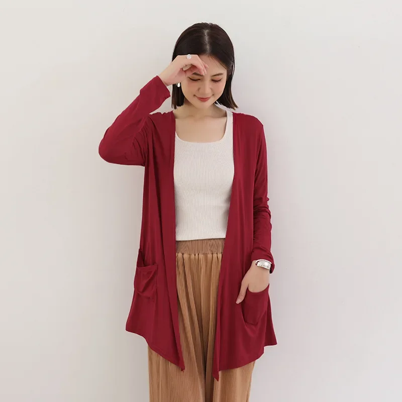 2024 Summer New Modal Cardigan For Women Long sleeves shirt Sun Protection Clothing Oversized Loose Beach cover up Thin Tops 3