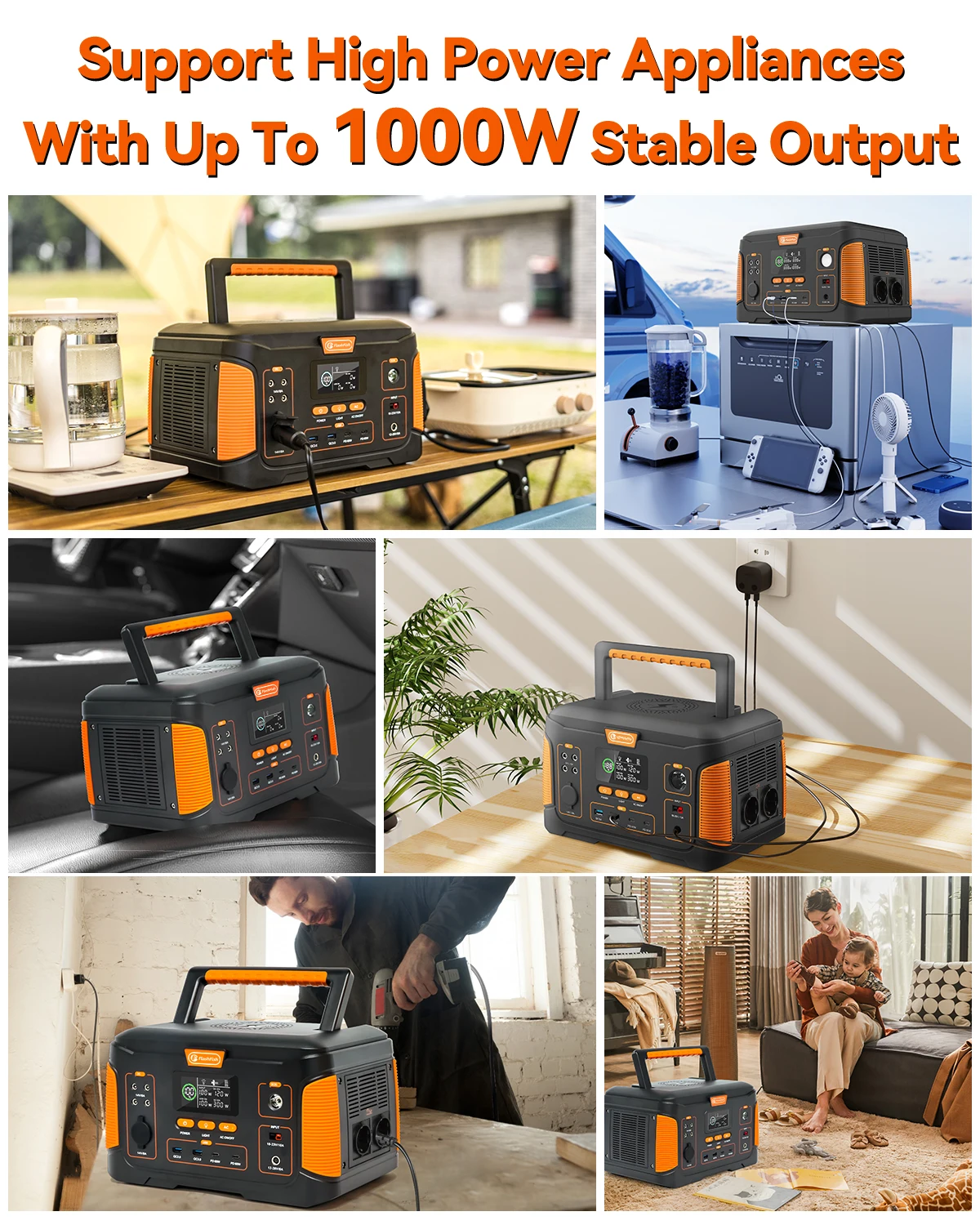 FF Flashfish J1000 PLUS 1000W Portable Power Station 932Wh Solar Generator Battery Supply 125W DC 60W PD for Outdoor Camping 6