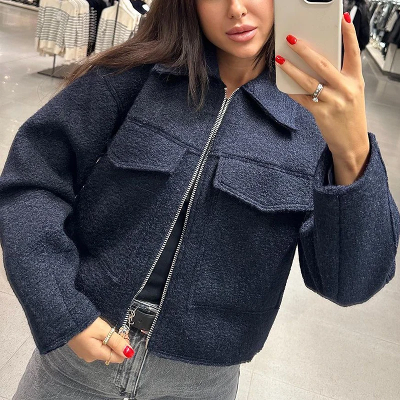 HXAO Women's Winter Tweed Jacket Women Coat Autumn Suede