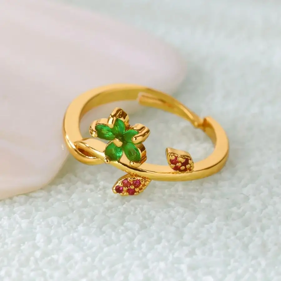 Zircon Green Flower Leaf Rings For Women