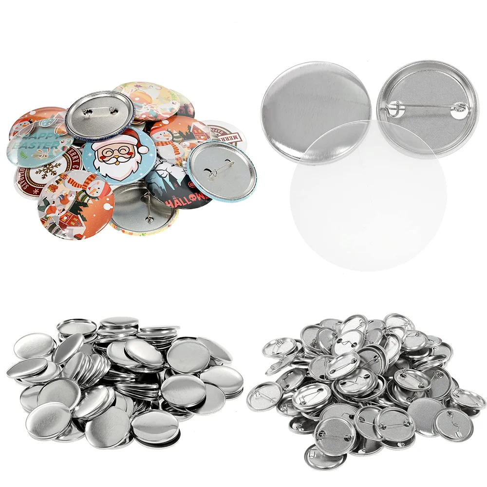 Button Making Supplies DIY Blank Button Pin Badge Kit Round Metal With Shells Back Covers 100pcs
