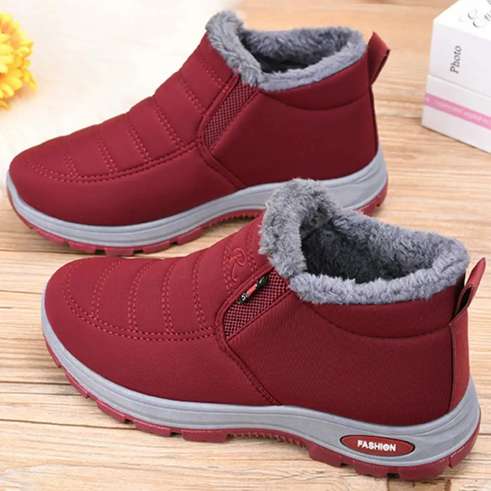 Women Plush Lined Ankle Boots Waterproof Snow Boots Winter Plush-lined Unisex Sneakers with Non-skid Sole for Hiking Running