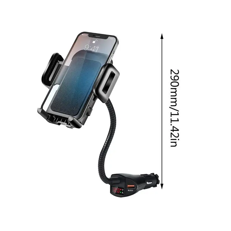 3 in 1 차량용 시거잭 핸드폰 거치대, 듀얼 USB 차량용 충전기(전압 감지 기능 포함), 조절 가능한 휴대폰 거치대