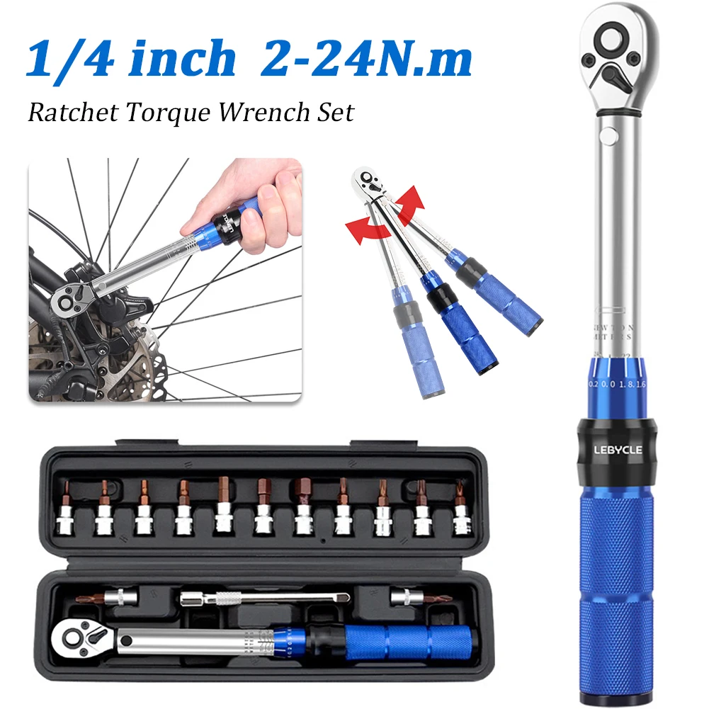 

15Pcs Torque Wrench Set 1/4" 2-24Nm Dual Direction Bike Allen Key Tool Socket Spanner Professional Bicycle Motorcycle Repair Kit