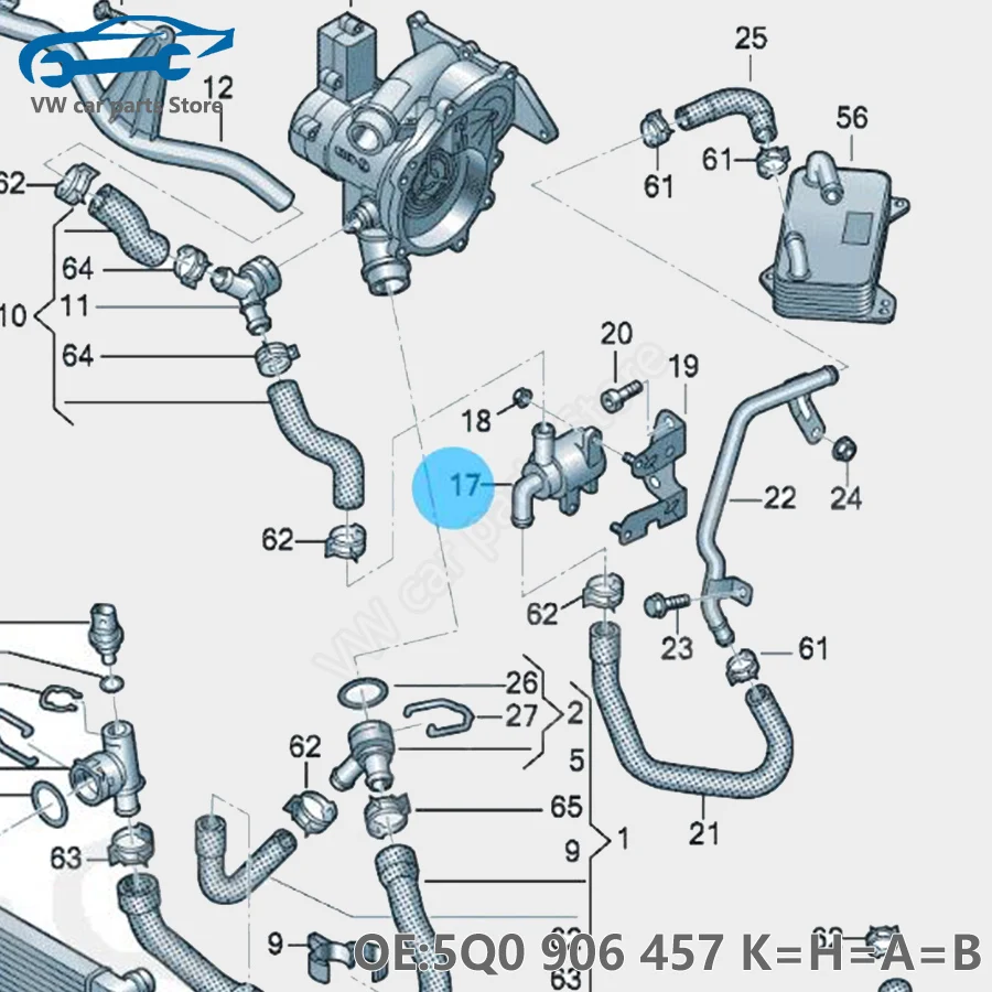 5Q0906457K Coolant Control Valve for AUDI A3 Q2 Q3 Q7 Q8 A7 A8 S3 S6 TT VW Golf MK7 Tiguan Allspace TRO TER 5Q0 906 457 H/A/B