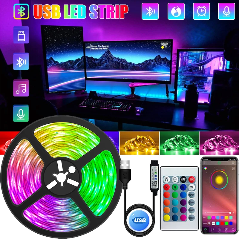 Led Strip Lights Led Strip Light Led Light Strip USB Led Strip Light 5050 RGB LED Lights 5V Bluetooth Flexible Ribbon Diode Tape Phone APP Control TV Backlights Room Decoration