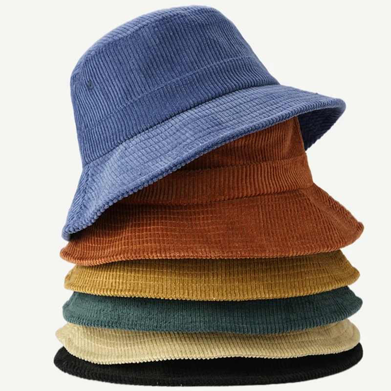 

Winter Corduroy Fisherman Cap Hat Fashion All-Match Men and Women Outdoor Panama Bucket Hat Solid Color Shade Warm Bonnet Hat