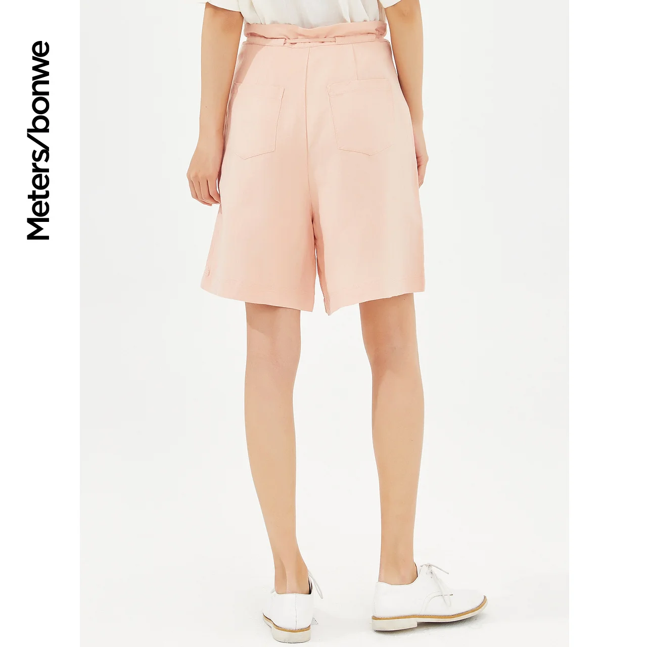 Metersbonwe Women's Aline Lace-up  Shorts Summer Solid Color Loose Simple Pants  Linen Mid-Length Office Lady Trousers