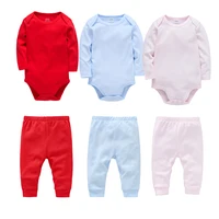 2 Pieces Set 100% Cotton Baby Rompers Red Pink Pants Blank Colors Kids Trousers Plain Newborn Clothing Muslin Bodysuit Clothes 1