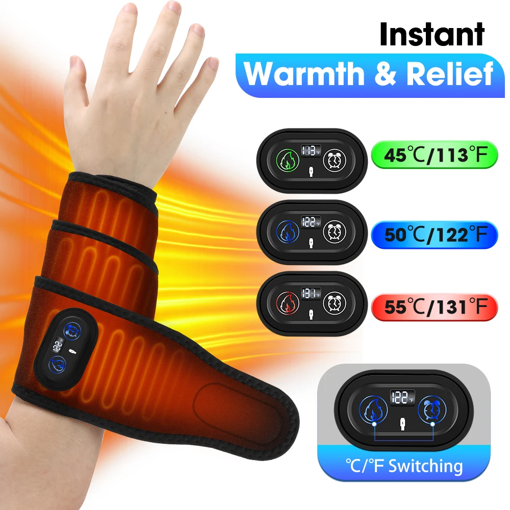 Electric Heating Wristband Smart Timer Wrist Protector 3 Levels Heated Massage Wrap For Carpal Tunnel Tendonitis Wrist Brace