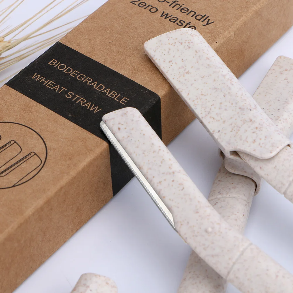 Wheat Straw Face Eyebrow Razor for Women Facial Dermaplane Razor Biodegradable Dermaplaning Tool with Precision Cover 3 Pcs/Box eyebrow razor set eyebrow razor