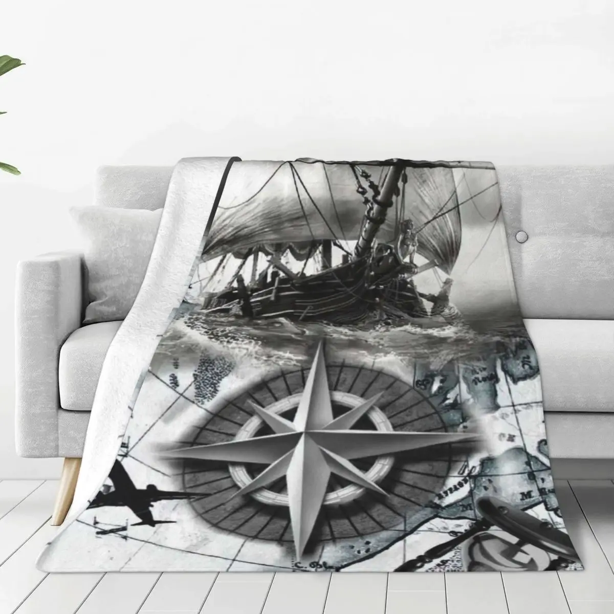 

Pirate Ship Art Flannel Fleece Blanket For Kids Teens Adults Soft Cozy Warm Fuzzy