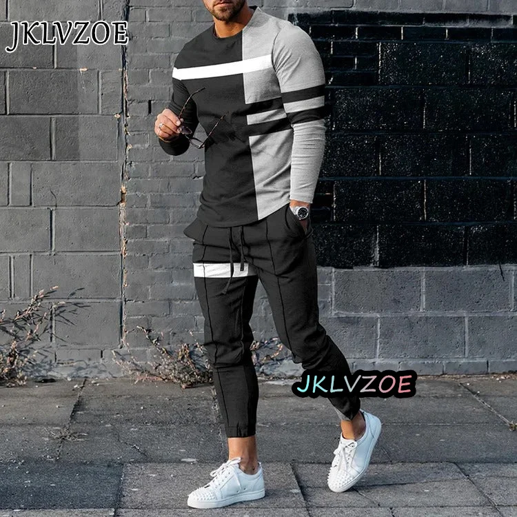 Autumn Fashion Men's Sets Long Sleeves T-shirt+Trousers O-Neck Sweatshirt Casual Suit Jogger Sportswear 2 Piece Men Clothing