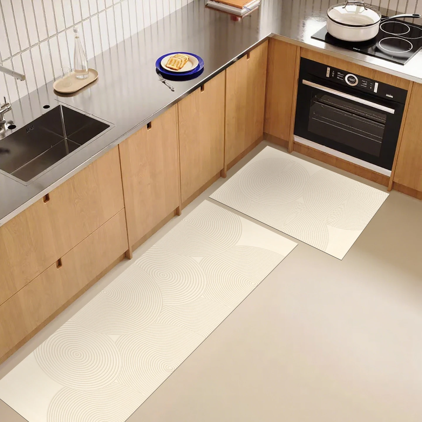 שטיח רצפה למטבח יוקרתי, ניתן להתאמה אישית, נגד החלקה, PVC, קל לניקוי, דוגמת פסים, ארוג במכונה, לחלל המטבח