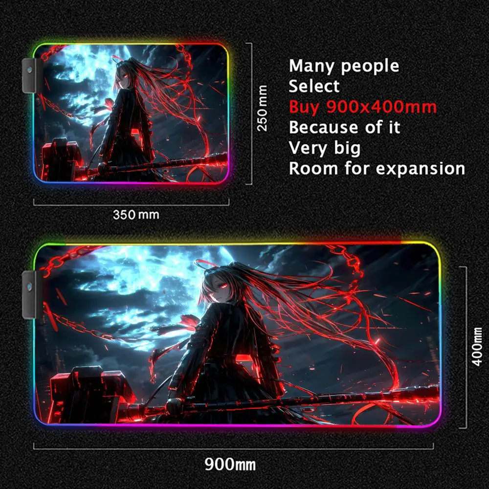 RGB Large Gaming Mouse Pad with LED Backlit - Samurai Anime Girl Design