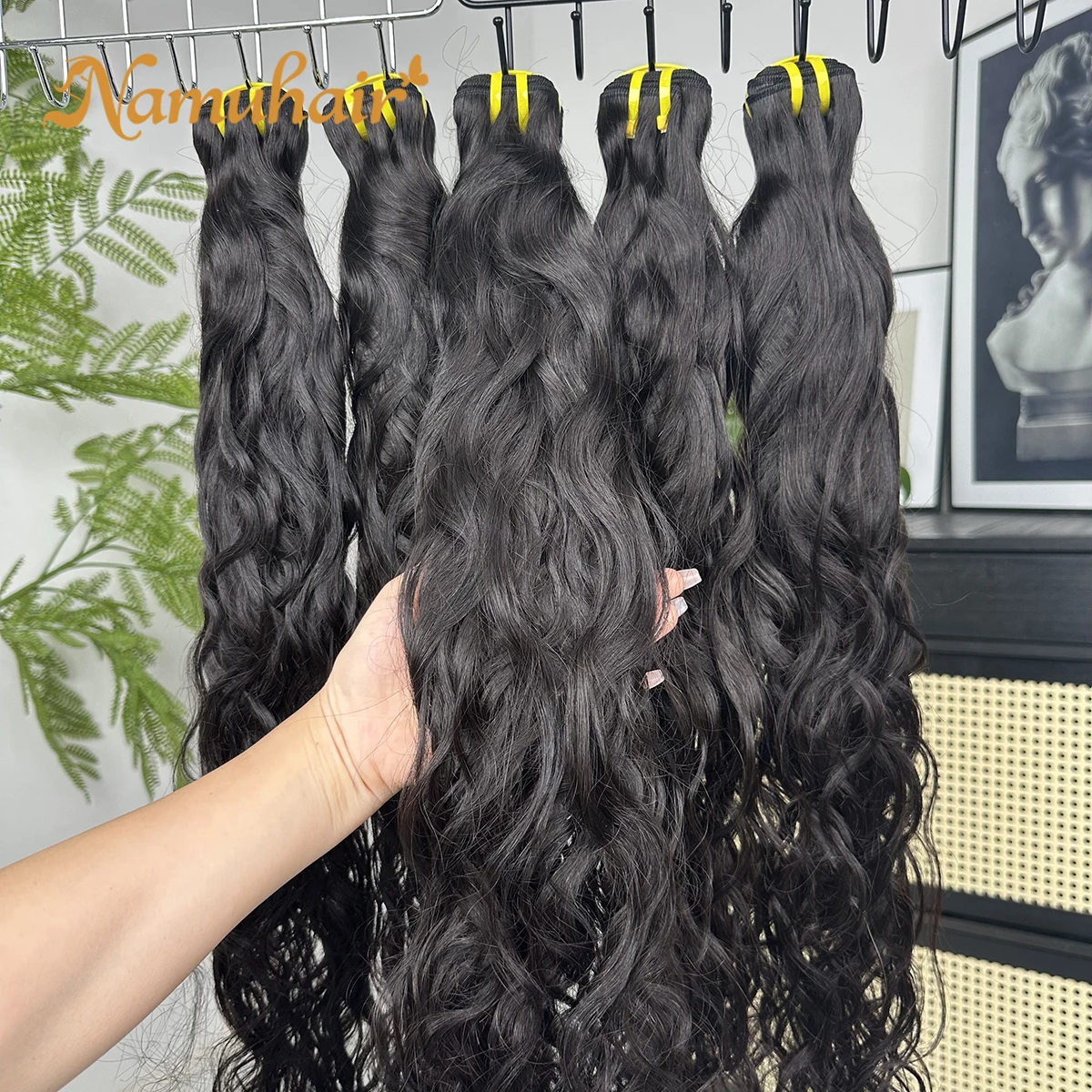 Extensions de Cheveux Humains Naturels Ondulés 15A, 100% Cheveux Vierges Bruts Vietnamiens Non Traités, 3/4 Paquets, Cheveux Mouillés et Ondulés, Extension Rapide à Tisser 1