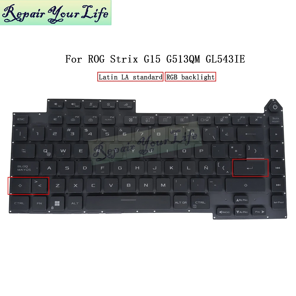 Teclado Retroiluminado com Pré-tecla Latina dos Eua Rog 5r Plus G513 Strix Scar 15 G533 G513q G533q G513qy G513qm V2028621a eu 481jla00 - Imagem 6